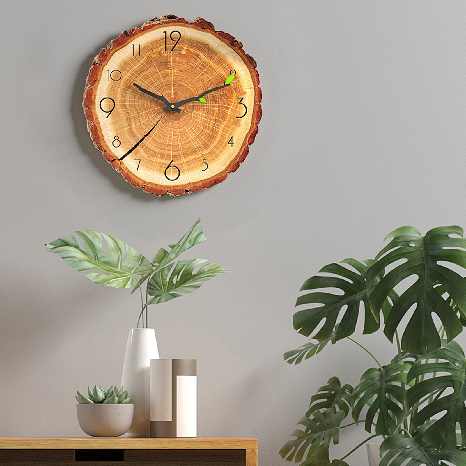 Riguas 12 Inch Wood Grain Wall Clock Creative Tree Stump Design Silent