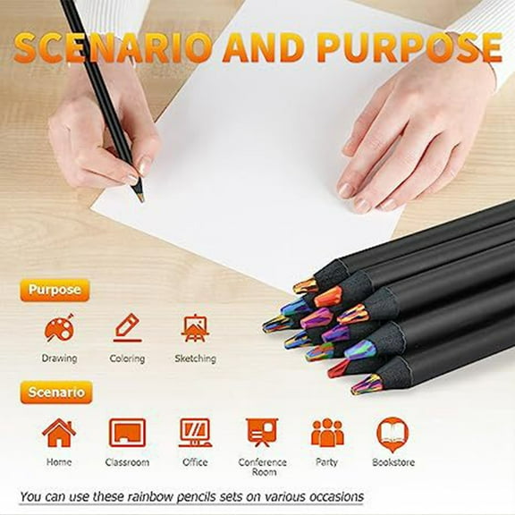 Riguas 12Pcs Black Wooden Rainbow Pencils Kit 12 Assorted Colors Adults Kids Drawing Coloring Sketching Pre-sharpened Multicolors Pencils Art Supplies