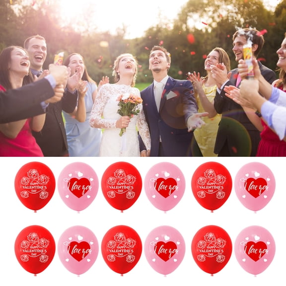 Riguas 18Pcs 12 Inch Party Balloon Reusable Inflatable Full Printed Heart Love Latex Balloon Valentine's Day Scene Layout Prop