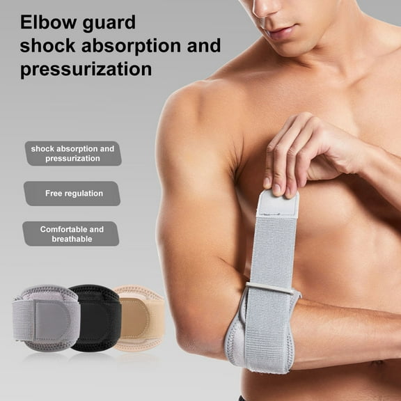 Riguas 1Pc Tennis Elbow Brace with Adjustable Fastener Tape Shock-absorbing Breathable Compression Elbow Brace Support Strap