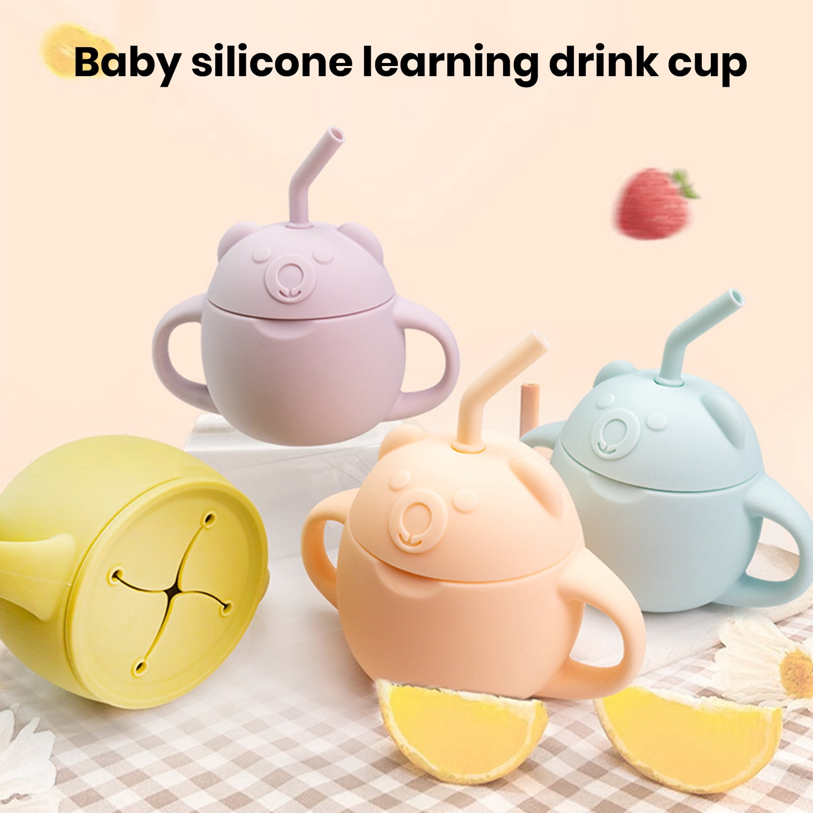 Riguas 250ML Baby Silicone Cup with Curved Straw Non-slip Wide Mouth ...