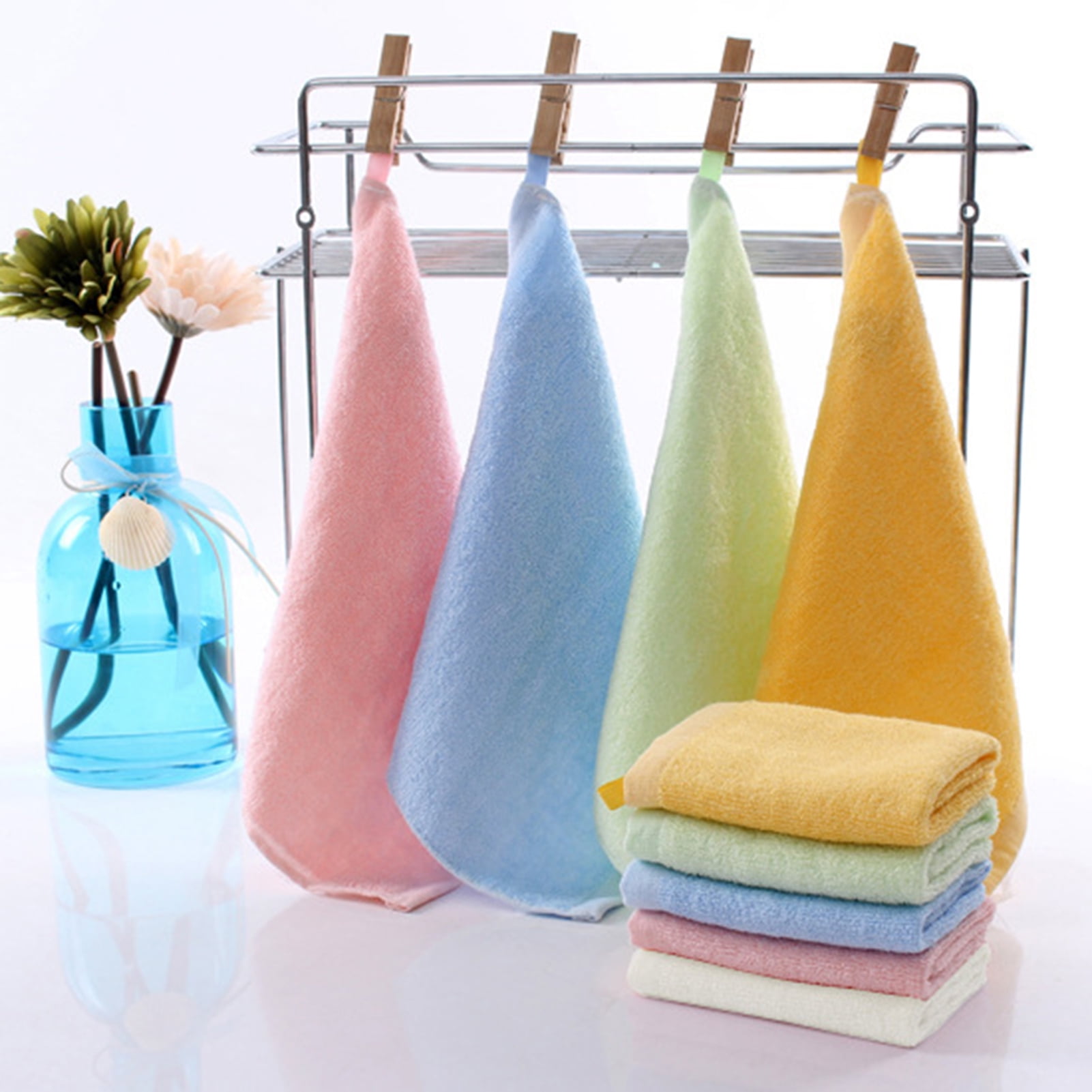 Riguas 25x25CM Square Towel Ultra Soft Bamboo Fiber Hanging Loop Quick