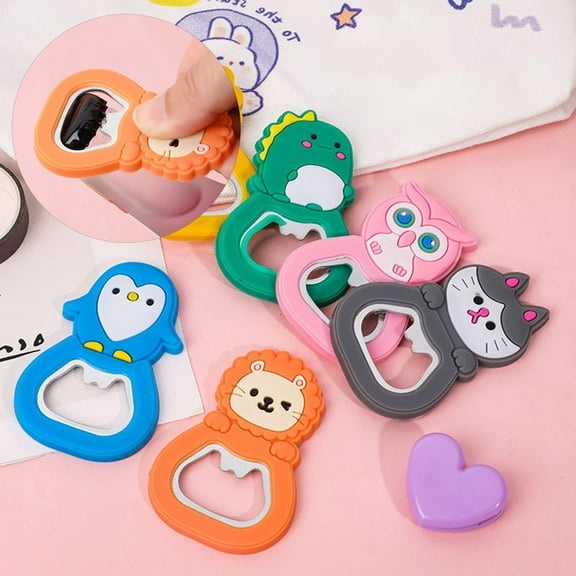 Riguas 2Pcs Bottle Opener Cartoon Animal Creative Shape One-key Open Plastic Cute Cat Can Opener with Fridge Magnet Decor Party Accessories