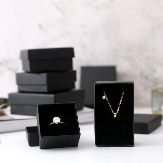 Riguas 2Pcs Gift Packing Box Minimalist Pure Black Color Simple Design Square Jewelry Organizer Box Festival Supplies