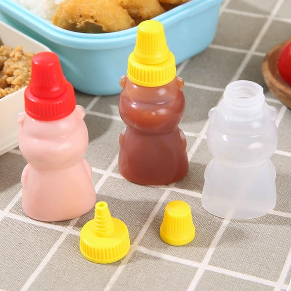 Riguas 2Pcs Sauce Bottles Food Grade Creative Shape Dustproof Transparent Multipurpose Fresh-keeping BPA Free Cartoon Bear Style Squeeze Sauce Ketchup Bottles Kitchen Supplies