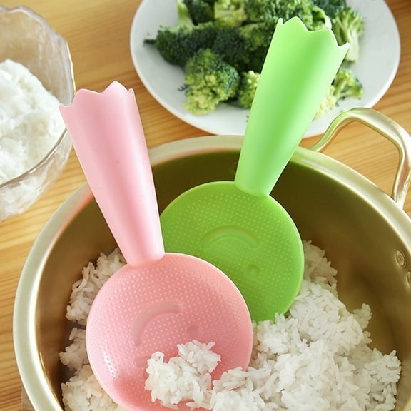 Riguas 3 Pcs/Set Rice Spoons Heat Resistant Comfortable Grip Stand Up Non-stick Cartoon Serve Rice Particle Design Smiling Face Kitchen Rice Shove for Home