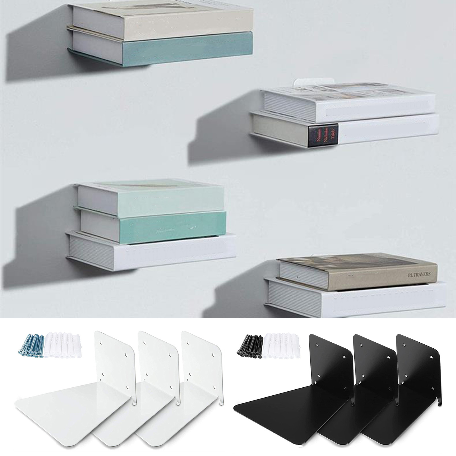 Riguas 3Pcs Floating Bookshelves Invisible Wall Mounted Shelves Home