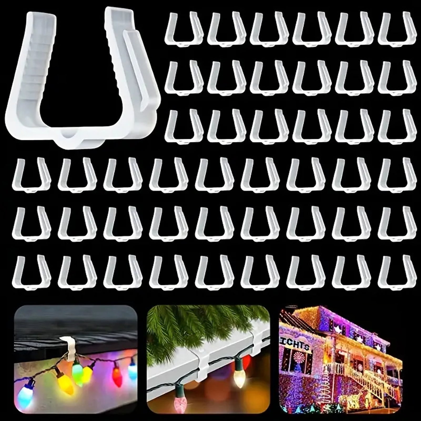 Riguas 50Pcs Christmas Light Hanger Hooks Easy to Install Outdoor