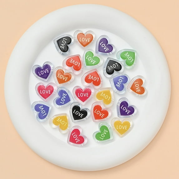 Riguas 50Pcs Letter Heart Acrylic Spacer Beads Mixed Heart Charm Handcraft Beads DIY Jewelry Bracelet Earring Necklace Craft Making Supplies