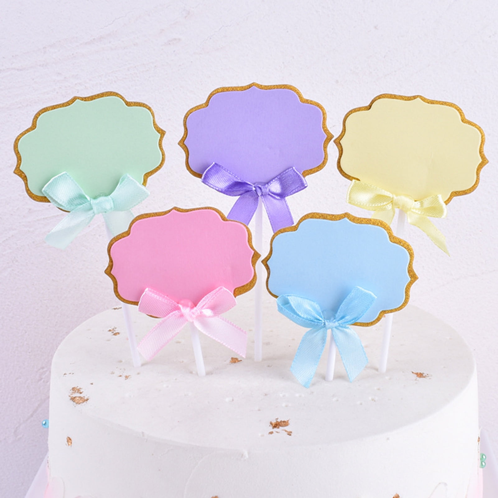 Riguas 50Pcs/Set Cupcake Topper with Ribbon Bowknot Writable Paper ...