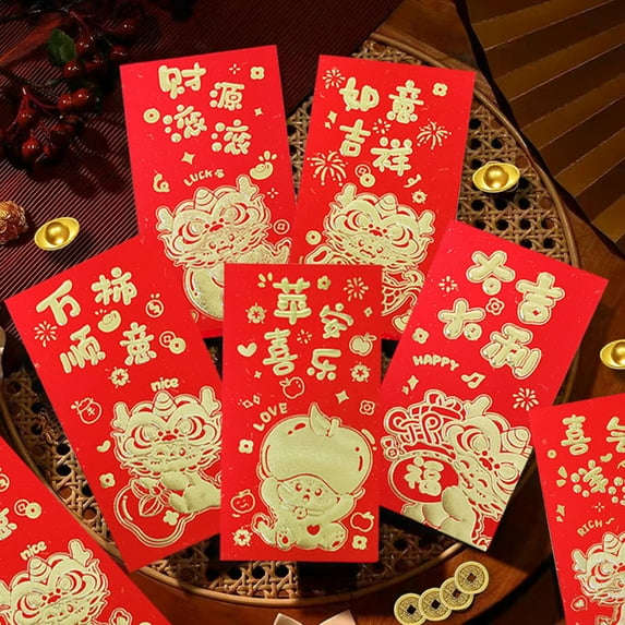 Riguas 6Pcs Chinese Red Envelopes Cute Cartoon Dragon Design Create Atmosphere Good Symbolism Festive Money Holders