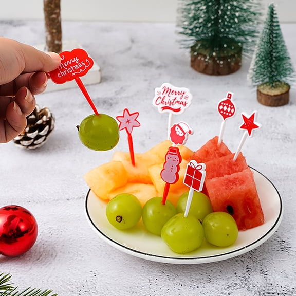 Riguas 8Pcs Cake Forks Easy to Clean Christmas Element Burr-free Merry Christmas Bento Decoration Sticks for Kindergarten