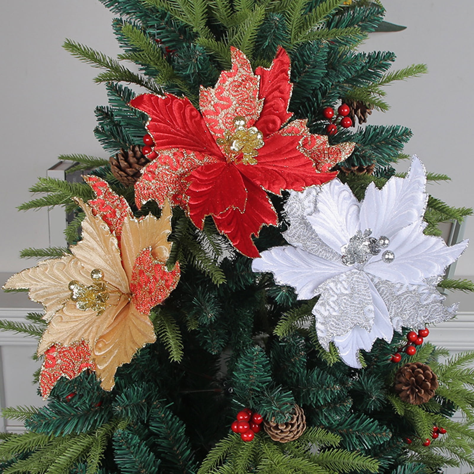 Riguas Artificial Christmas Flower Decoration Simulation Poinsettia