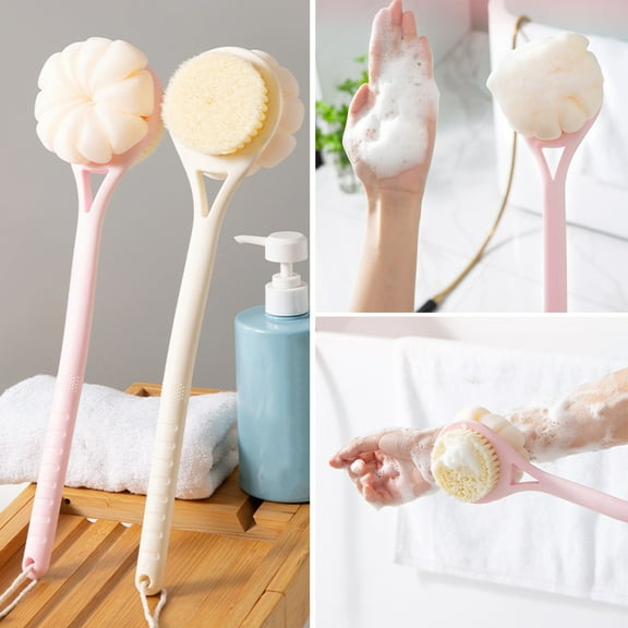Riguas Bath Brush Long Handle Soft Hair Double Side Rub Scrubber Exfoliating Cleaning Tool for Home
