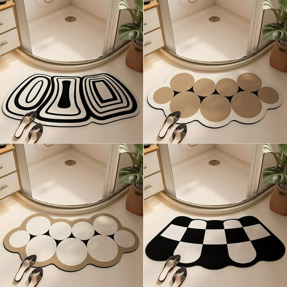 Riguas Bathroom Curved Mat Quick-Drying Non-Slip Convenient Storage Waterproof Anti-deformed Absorbent Mat