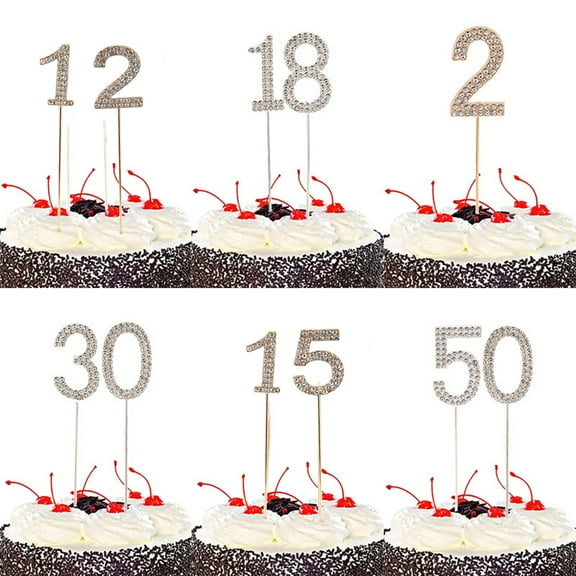 Riguas Cake Topper Sparkling Food Grade Rhinestone Design Stunning Visual Effect Wide Application Decorative Reusable Glitter Number Cake Topper Birthday Party Decoration for Home