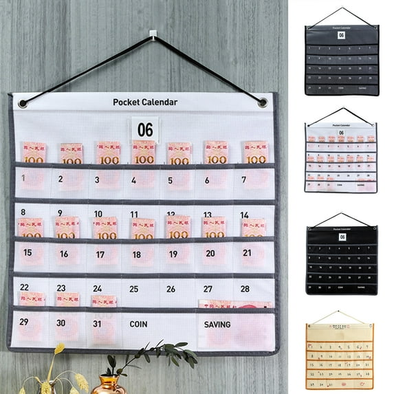 Riguas Calender Storage Bag Large Capacity Days Mark Multi Grids Hanging String Wall-mounted Storage Space Saving Strong Load-bearing Date Record Calender Organizer Pouch Household Stuff