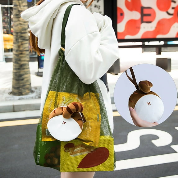Riguas Cartoon Animal Tail Shopping Bag Drawstring Portable Foldable Reusable 10KG Heavy Duty Cloth Large Capacity Multi-functional Grocery Shopper Bag Tote Handbag