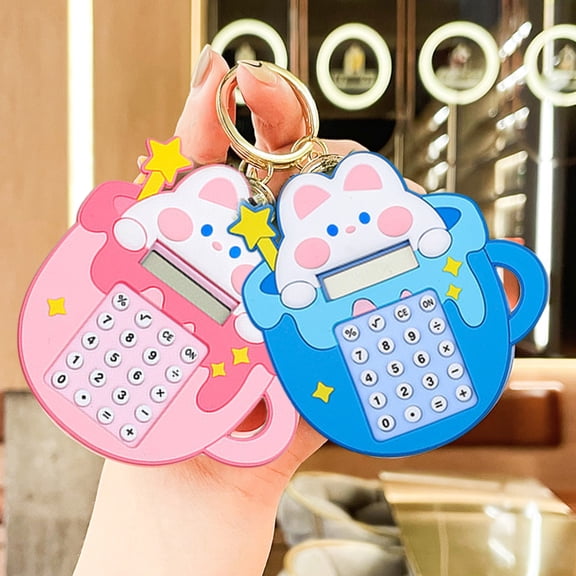 Riguas Cartoon Keychain Calculator Schoolbag Pendant Adorable Appearance Battery-Operated Portable Mini Calculator Decor