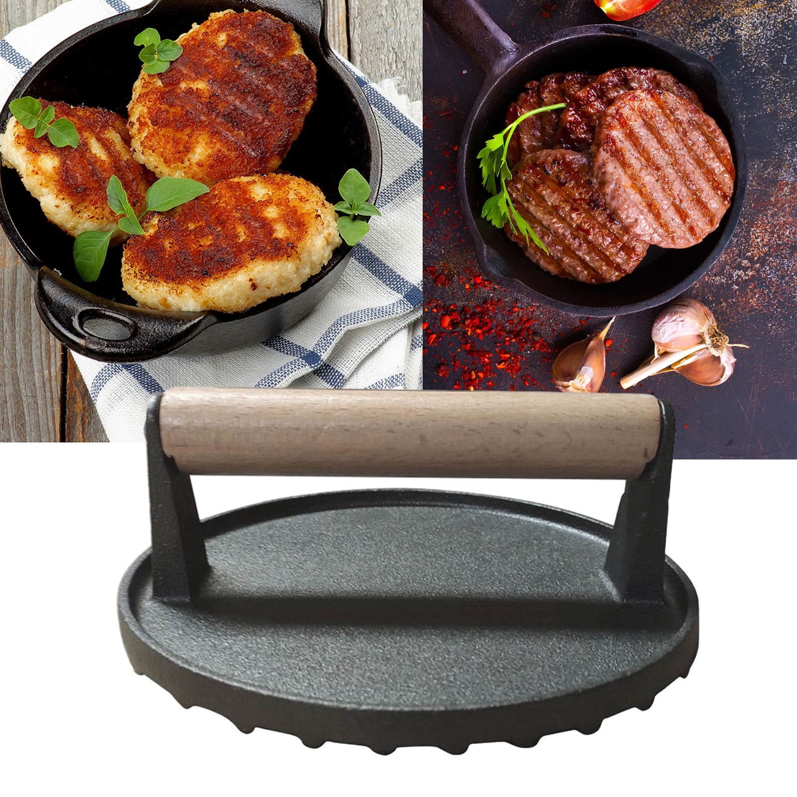 Riguas Cast Iron Beef Press Board Perfect for Burgers Steaks Sandwiches