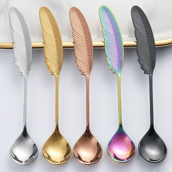 Riguas Coffee Spoon Creative Feather Shape Handle 304Stainless Steel Tea Dessert Mixing Spoon for Home