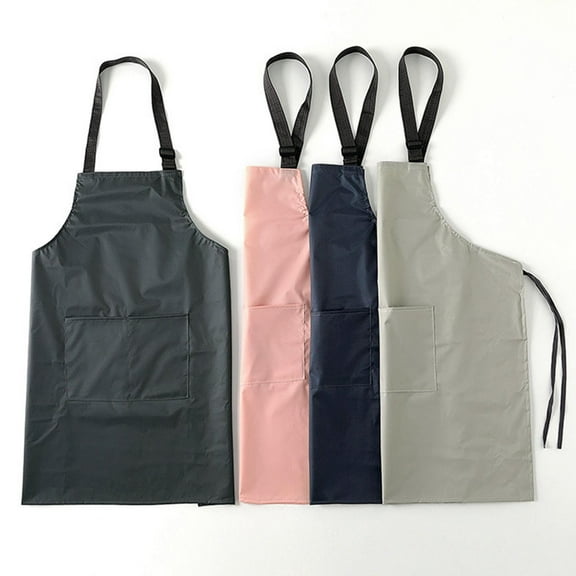 Riguas Cooking Apron Grease-Resistant Double Pocket Design Waterproof Adjustable Buckle Multi-Purpose Protective Solid Pattern Men Women Household Kitchen Apron for Bakery