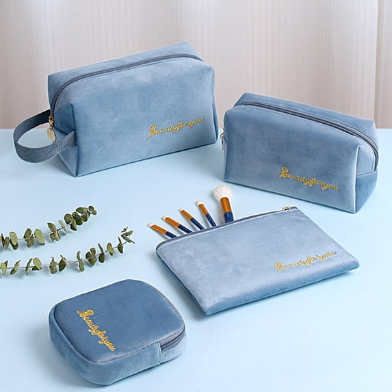 Riguas Cosmetic Bag with Handle Large Zipper Opening Velvet Women Multifunction Portable Makeup Storage Pouch Daily Use