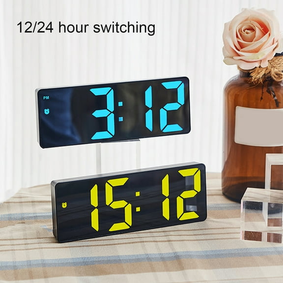 Riguas Digital Alarm Clock Large Screen Snooze Function Easy-to-Read Multifunctional Desktop LED Alarm Clock Office Supplies