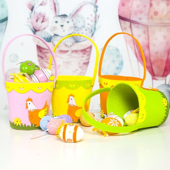 Riguas Easter Basket with Handle Chick Pattern Non-woven Fabric Kids Children Easter Egg Hunt Bag Festival Party Decor for Holiday