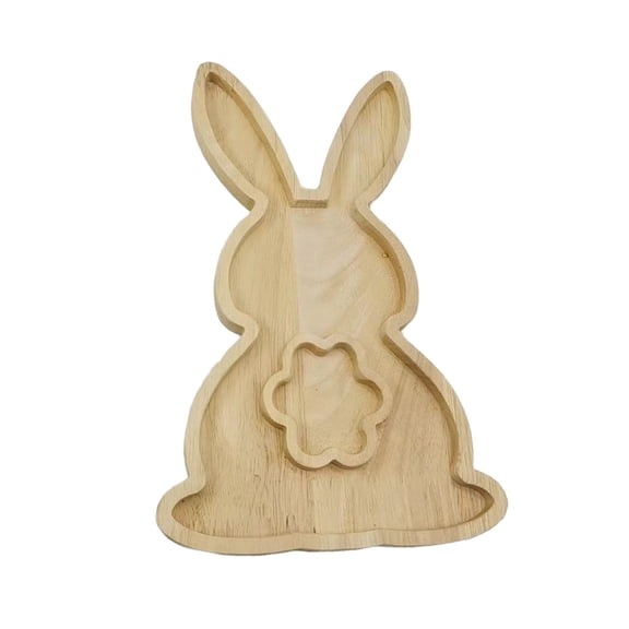 Riguas Easter Bunny Serving Tray Rustic Rectangular Platter for Snacks Meals Stackable Wood Dinner Plate for Home Kitchen Party Picnic