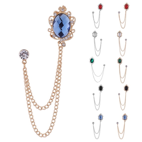 Riguas Fashion Faux Gem Shining Rhinestones Brooch Pin Chain Tassel Suit Coat Badge Dress Bag Shawl Pin Jewelry Accessories