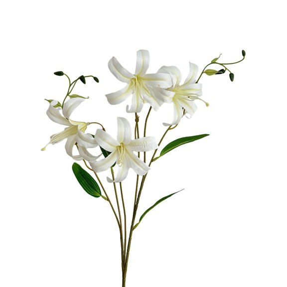 Riguas Faux Lily Flower Long Stem Artificial Lily Branch with 4 Bloom Heads And Leaves Real Touch Lilium Flower for Wedding Party Home Decor