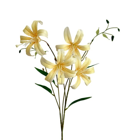Riguas Faux Lily Flower Long Stem Artificial Lily Branch with 4 Bloom Heads And Leaves Real Touch Lilium Flower for Wedding Party Home Decor
