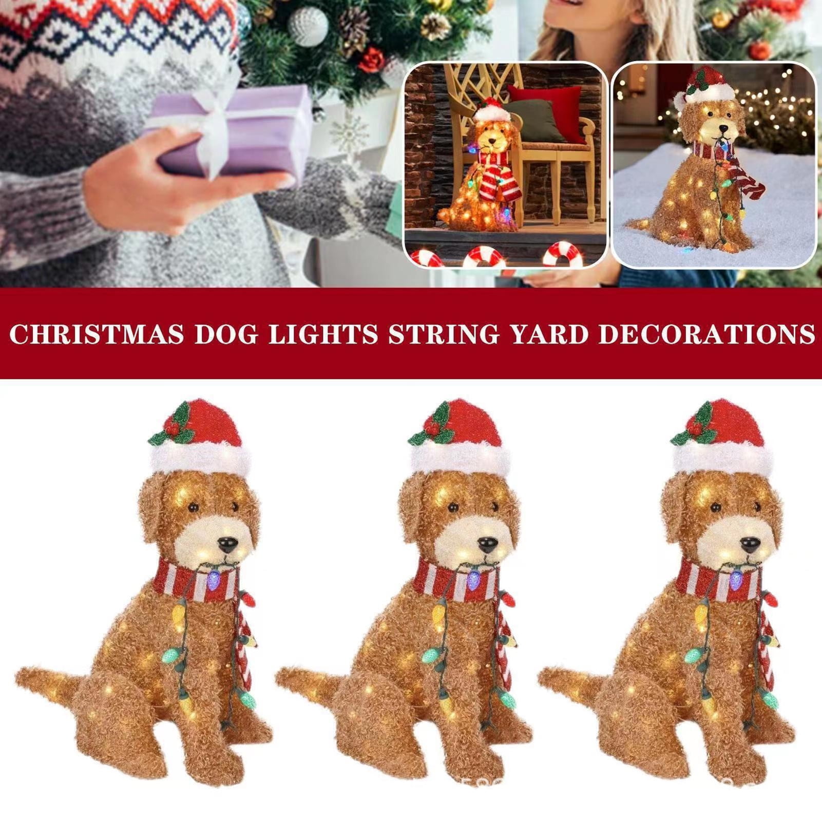Riguas Fluffy Dog Decor Lightup Christmas Golden Dog Ornamental
