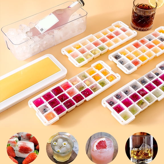 Riguas Ice Cube Tray Multi-purpose Scentless Non-sticky Press Type Square Ice Cube Mold with Lid for Home