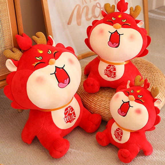 Riguas Kawaii Laughing Dragon Plush Doll Toy Soft Stuffed Animal Pillow Chinese Zodiac Dragon Doll Year of 2024 Mascot Doll Ornament Home New Year Party Decoration Festival Gift