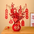 thumbnail image 1 of Riguas Lucky Bag Ornament Chinese Style Fu Character Red Berries Bouquet Flat Bottom Bring Luck Fortune Resin Crafts Copper Cash Money Drawstring Bag Decoration for Living Room, 1 of 8