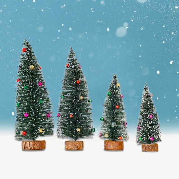 Riguas Mini Christmas Tree with Wood Base Colorful Beads Simulation Pine Needle Cedar Tree Ornament Cute Desktop Christmas Tree Home Table Decoration New Year Gift