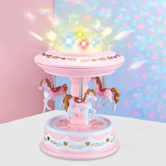 Riguas Music Box Cartoon Style Go-Around Lightweight Projection Music Box Carousel Luminous Gift for Children