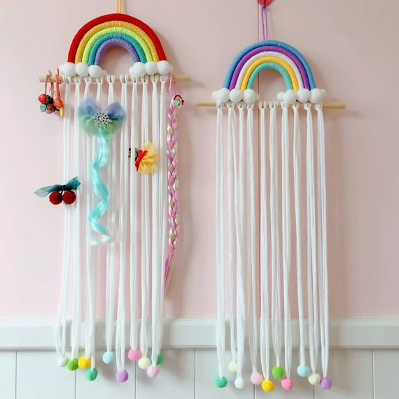 Riguas Nordic Style Bowknot Plush Balls Decor Wall Hanging Decor with Lanyard Cute Rainbow Clouds Tapestry Ornament Window Decor