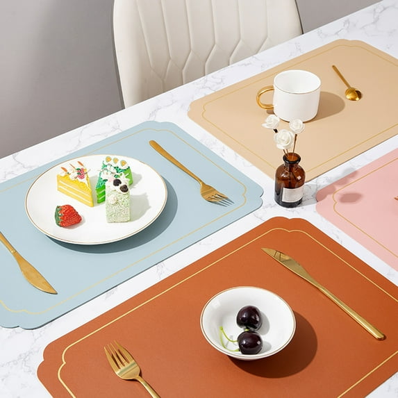Riguas Rectangle Faux Leather Placemat Modern Waterproof Heat-Resistant Non-slip Heat Insulation Dishwasher Safe Dining Table Protection Decoration Pad Kitchen Supplies