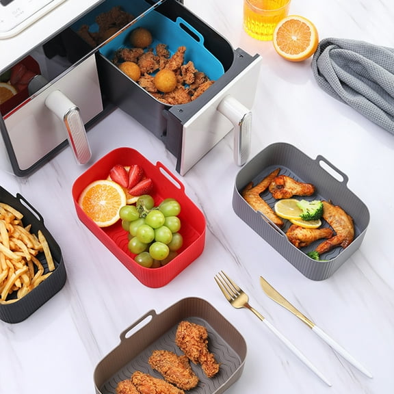 Riguas Silicone Fryer Tray Heating Evenly Groove Design Heat-resistant Oven Baking Roasting Basket Liner Insert Dish Kitchen Supplies