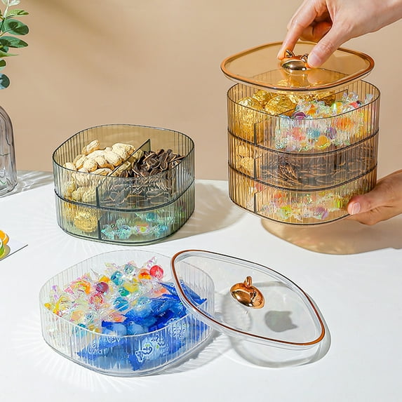 Riguas Snack Box 2 Compartments Shatterproof Good Sealing Moisture Proof Dustproof 2/3 Tiers Festive Wedding Candy Box for Living Room