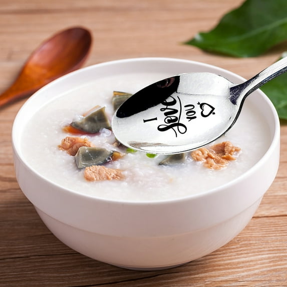 Riguas Soup Spoon Glossy Easy Clean Romantic Lettering Stainless Steel Free Engraved Coffee Spoon Restaurant Supplies