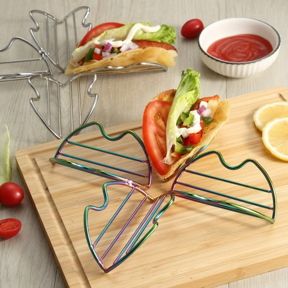 Riguas Taco Holder Food-grade Stainless Steel Pancake Storage Rack 4-compartment Taco Serving Tray for Home