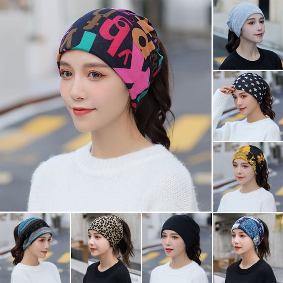 Riguas Unsiex Fall Winter Hat Hip Hop Colorful Letter Print Soft Elastic Anti-slip Regular Fit Dual Use Windproof Ponytail Hole Cycling Neck Warp Neck Warmer