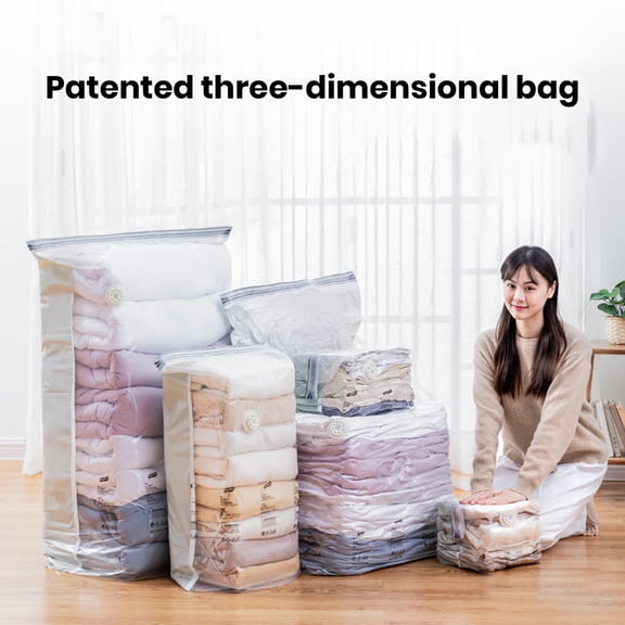 Riguas Vacuum Storage Bag Large Capacity No Need Pump Dustproof Moisture-proof Clear Clothes Quilt Blanket Bedding Space Saver Sealer Compression Bag