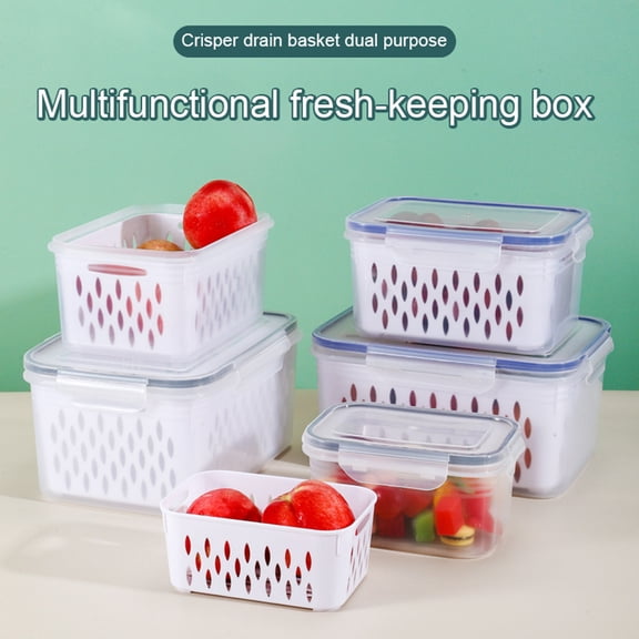 Riguas Vegetable Fruit Storage Box with Drain Basket Filter Water Good Sealing Keep Freshness Multifunctional Storage Box Home Supplies