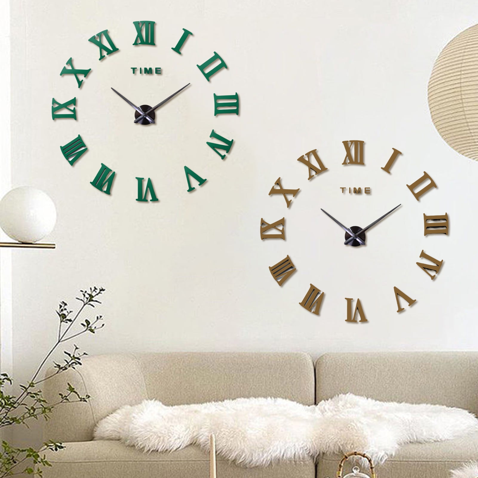 Riguas Wall Clock Mirror Surface Wallmounted Modern Style Battery