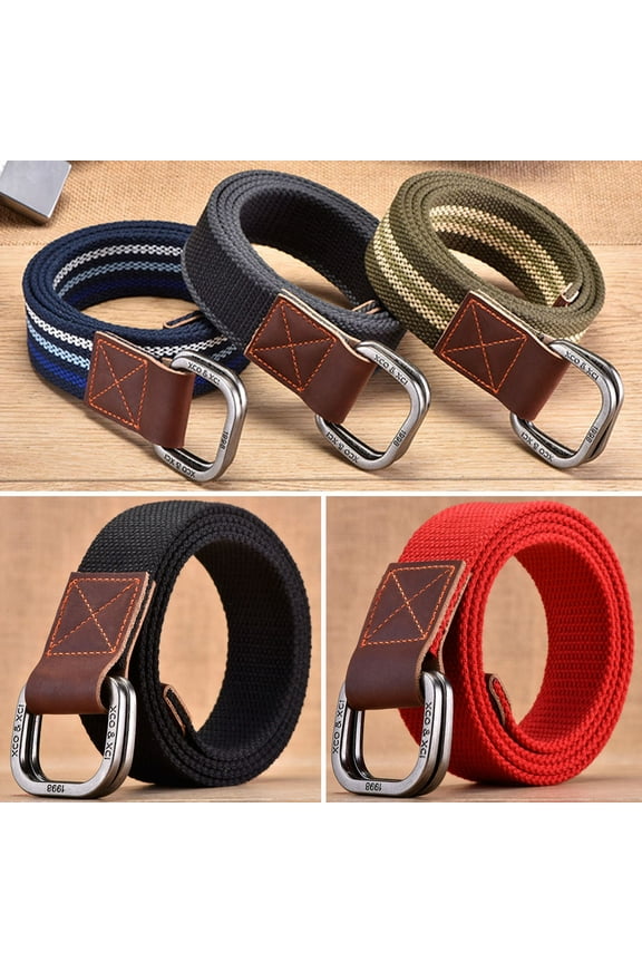 Women Men Double Ring Buckle Canvas Belt Simple Casual Versatile Youth Cargo Waist Band Outdoor Sport Jeans Accessories